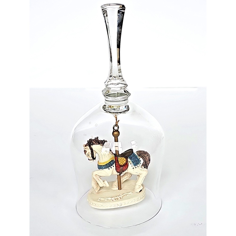 Vintage White Carousel Horse Bell Glass Crystal Cut‎ Multicolor M1036